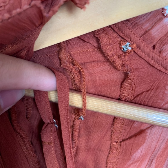 Forever That Girl Medium Copper Ruffled Blouse Romantic Bohemian Sheer Boho S - Picture 14 of 16